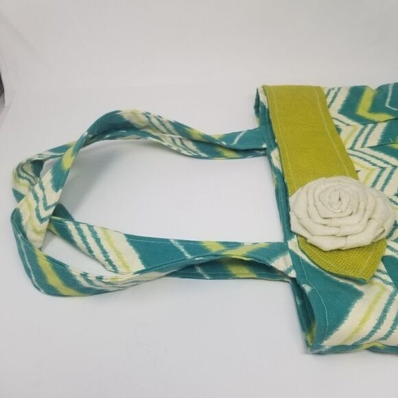 Lightweight Canvas Chevron Bag with Fabric Rose - Picture 4 of 16